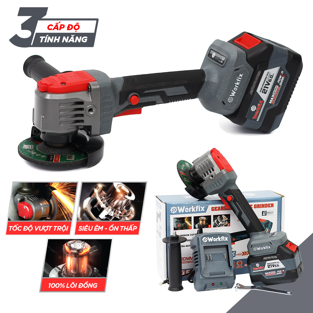 Máy Mài Không Bánh Răng Workfix WF-AG11000G - 3 Tốc Độ - Chống lật cổ tay - Rơi tự ngắt