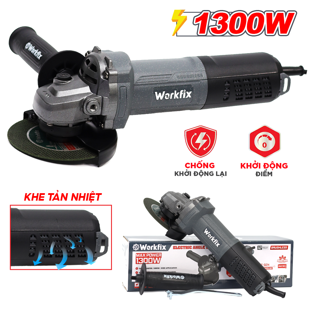 Máy mài góc Workfix WF-AG1300BL - Công suất 1300W - Công tắc đuôi