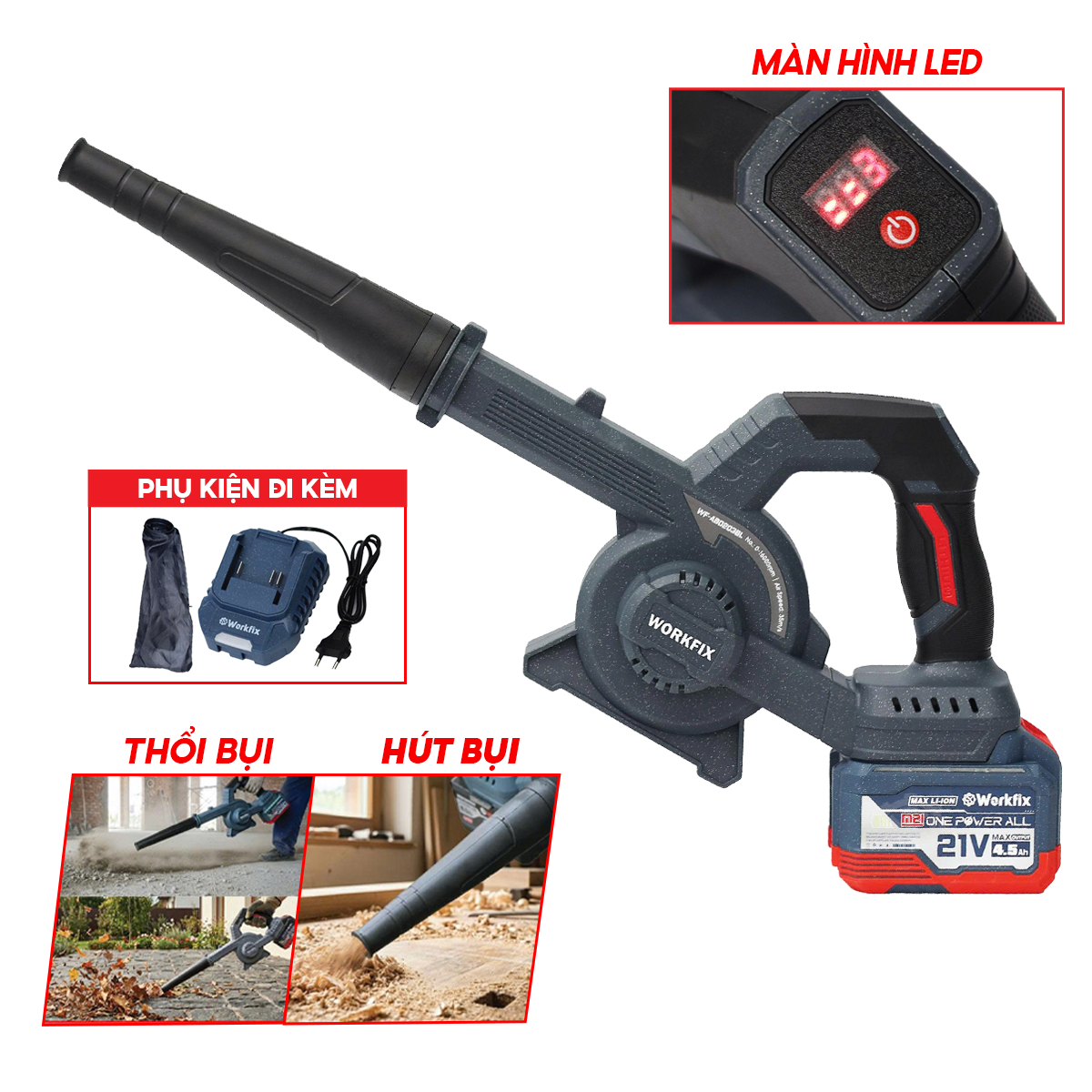 Máy thổi hút bụi Workfix WF-AB0203BL - vừa thổi vừa hút - Động cơ không than