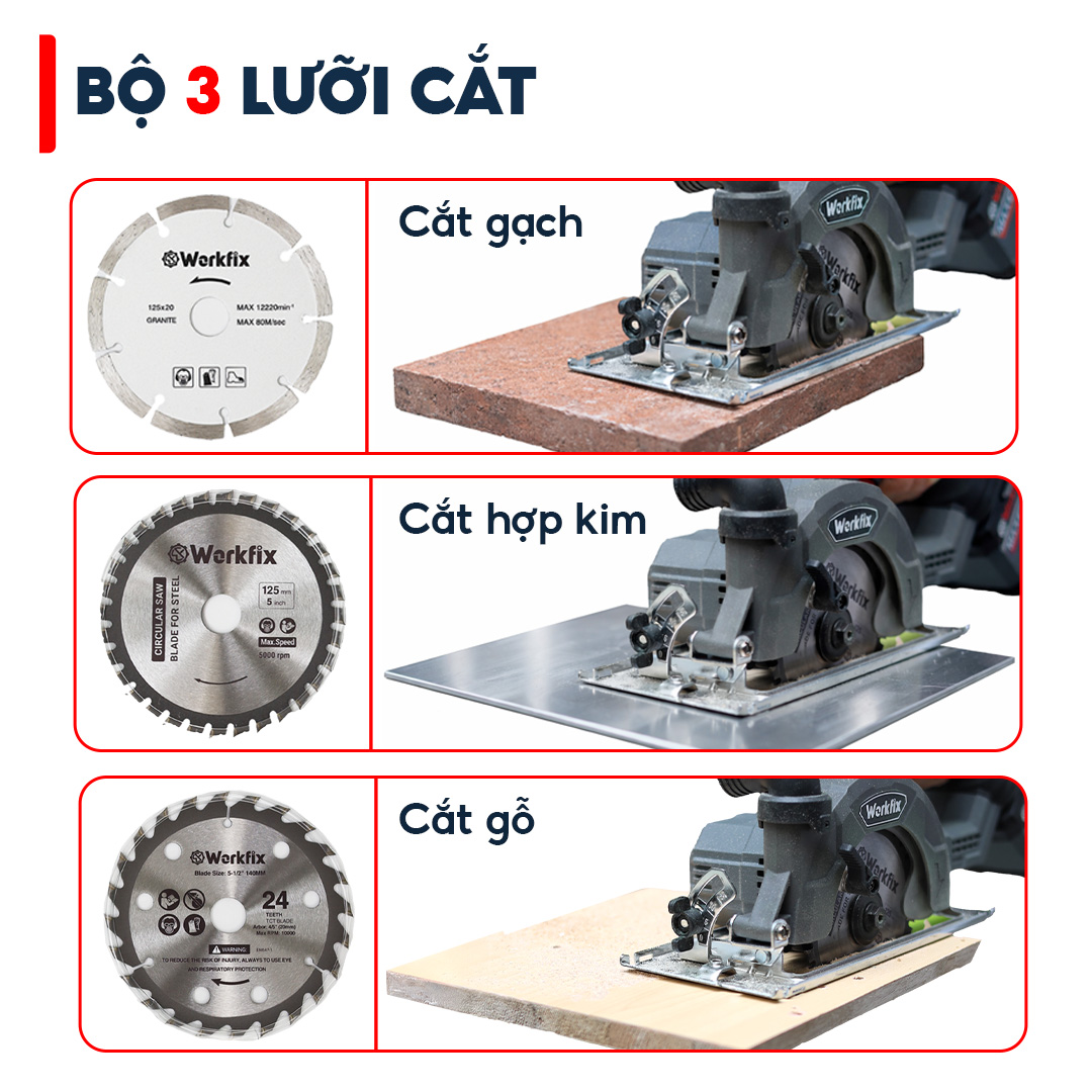 Máy cưa đĩa Workfix WF-CS150PRO - Đường kính đĩa150mm - Tặng 3 lưỡi cắt - Ảnh 3