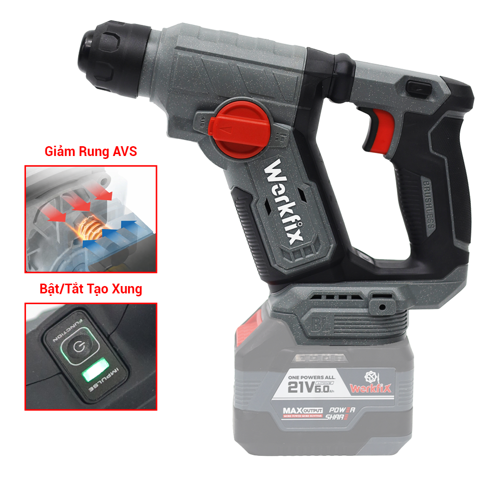 Khoan Bê Tông Mini Workfix WF-RH1902MN -Tạo Xung - Chống rung AVS
