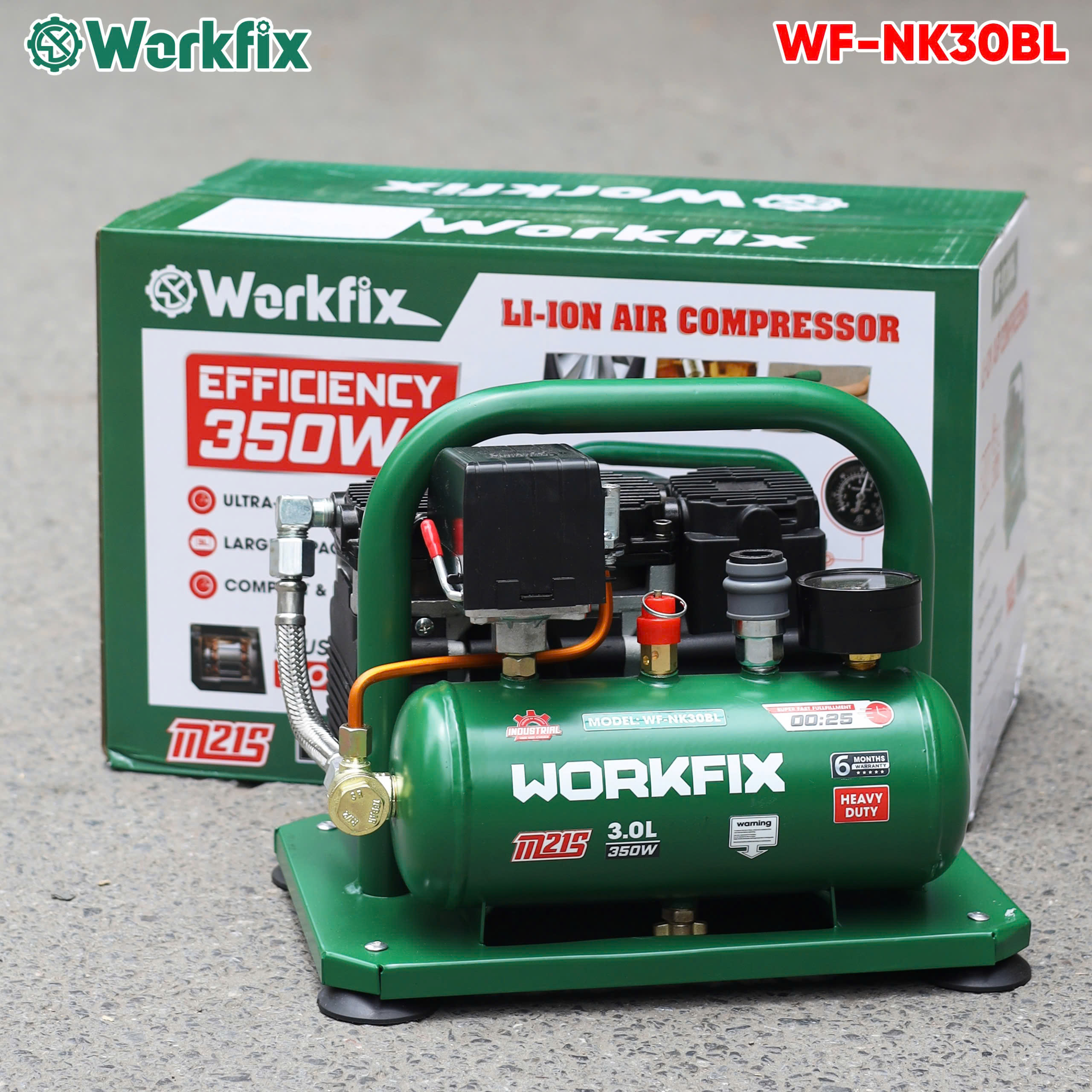 Máy nén khí Workfix WF-NK30BL - Dung tích 3L - Nạp đầy bình 25 giây - Ảnh 2
