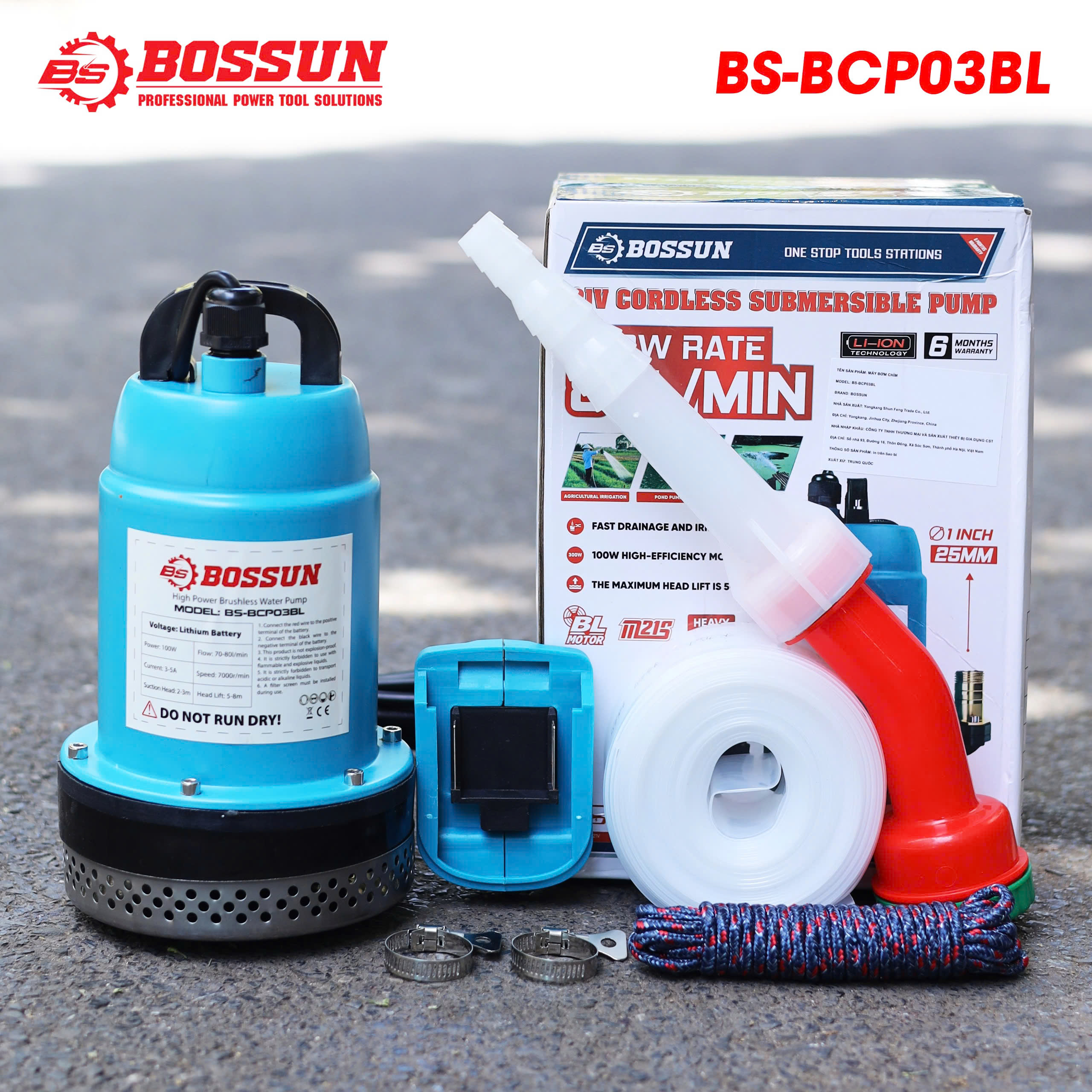 Máy Bơm Chìm Chạy Pin Bossun BS-BCP03BL - 80L/phút - Cột áp cao 5-8m 8 Máy Bơm Chìm Chạy Pin Bossun BS-BCP03BL - 80L/phút - Cột áp cao 5-8m - Ảnh 8