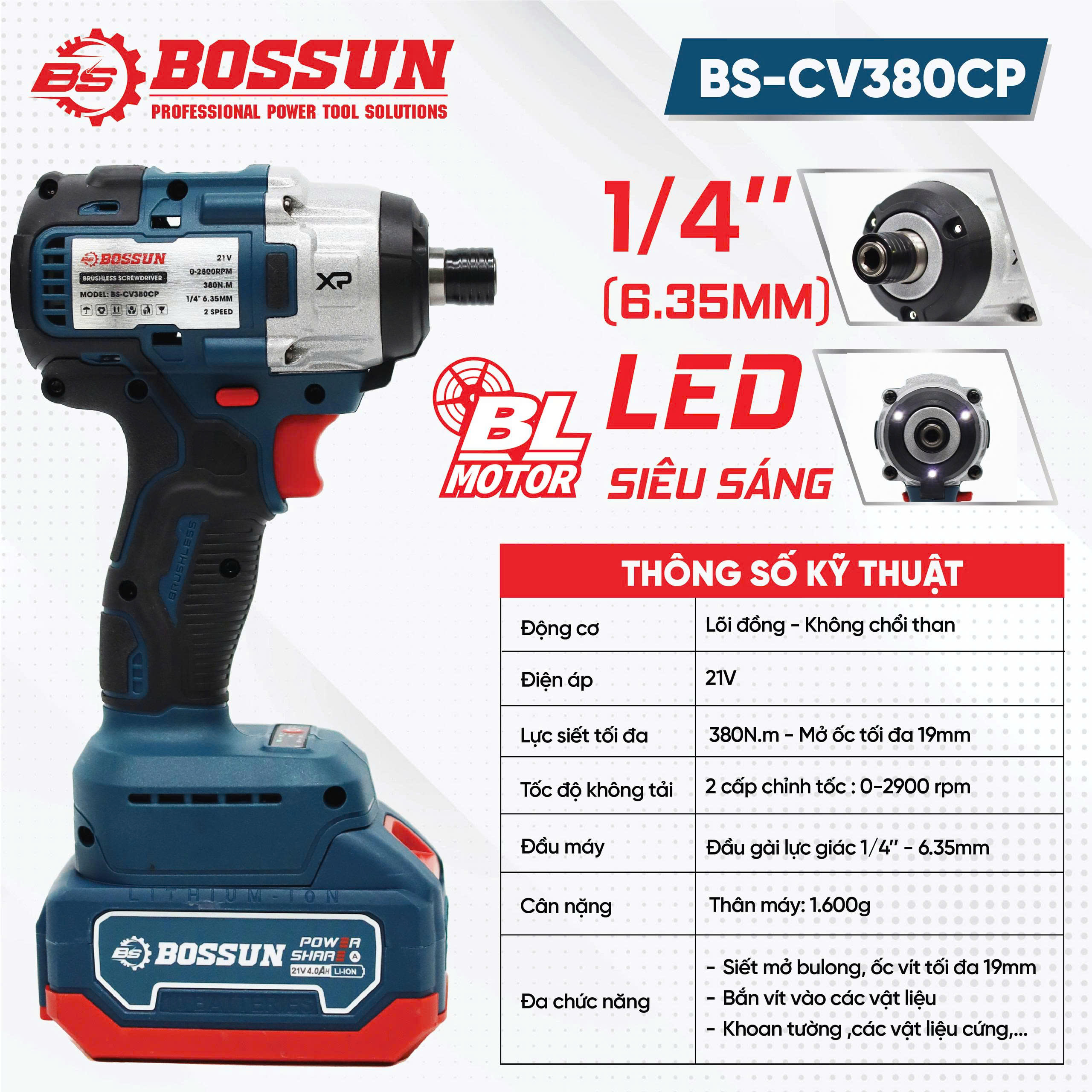 Chuyên Vít Bossun BS-CV380CP - Động cơ không than - 2 cấp độ 11 Chuyên Vít Bossun BS-CV380CP - Động cơ không than - 2 cấp độ - Ảnh 11
