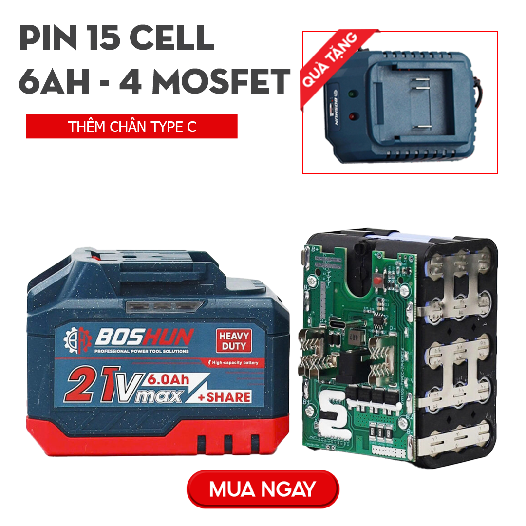 Combo Pin 15 cell + Sạc nhanh Bohsun - Phiên bản có cổng sạc nhanh type c cho điện thoại