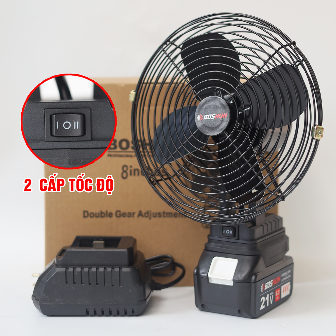 Quạt tích điện 8inch mini để bàn Boshun BS-Q08
