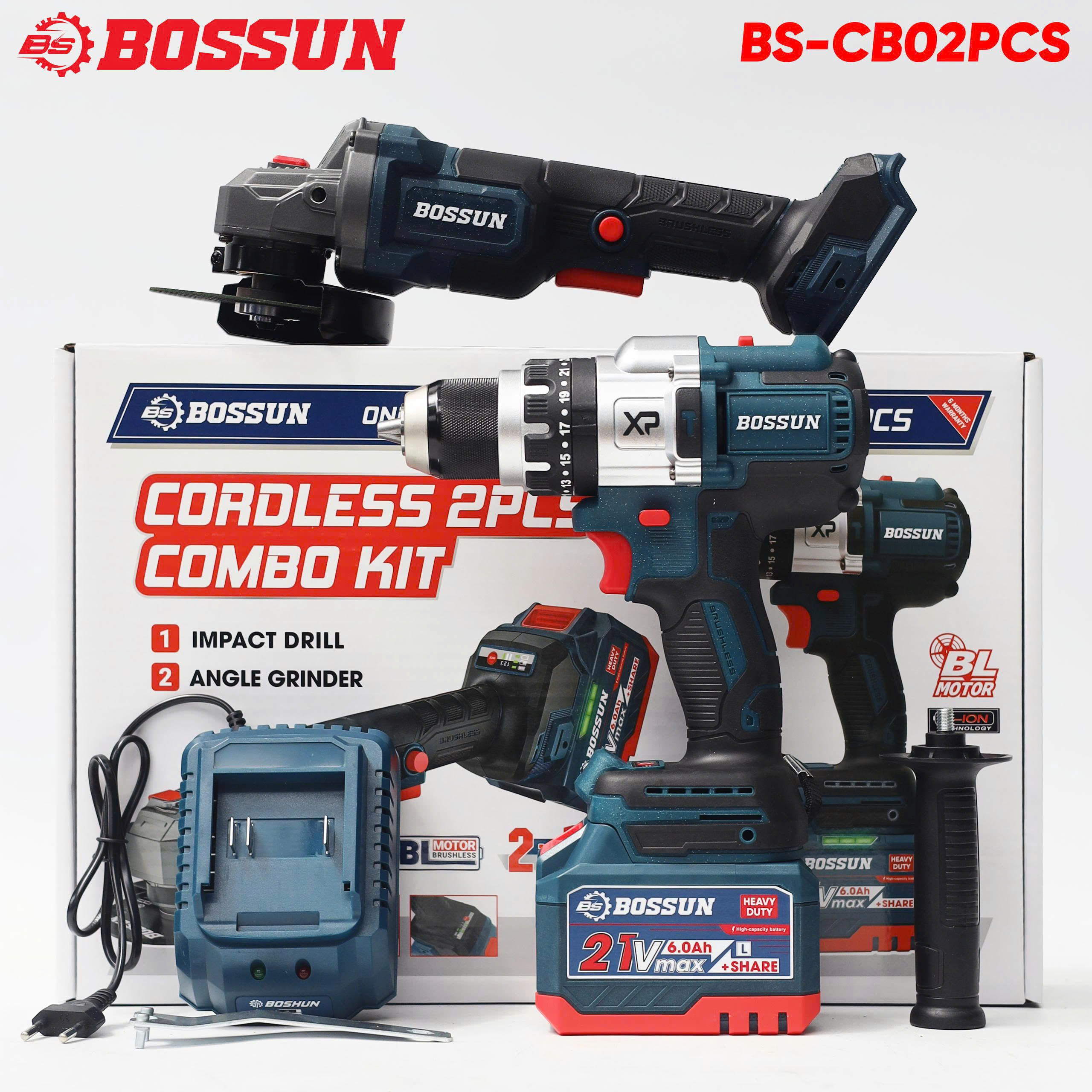 Combo máy khoan tặng thân máy mài Bossun BS-CB02PCS