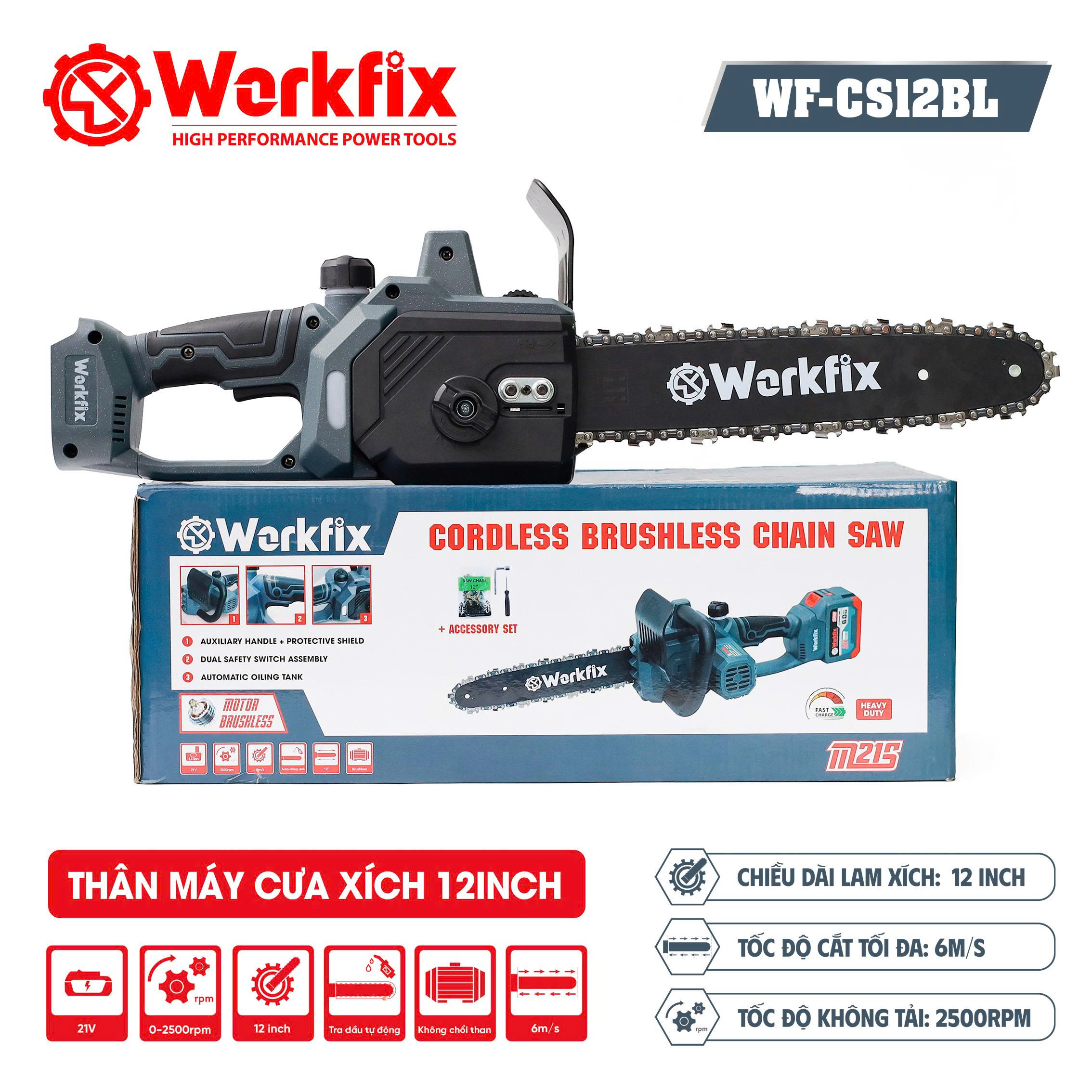 Máy cưa xích pin Workfix WF-CS1202BL - Lam 12 inch - Động cơ không chổi than 5 Máy cưa xích pin Workfix WF-CS1202BL - Lam 12 inch - Động cơ không chổi than - Ảnh 5