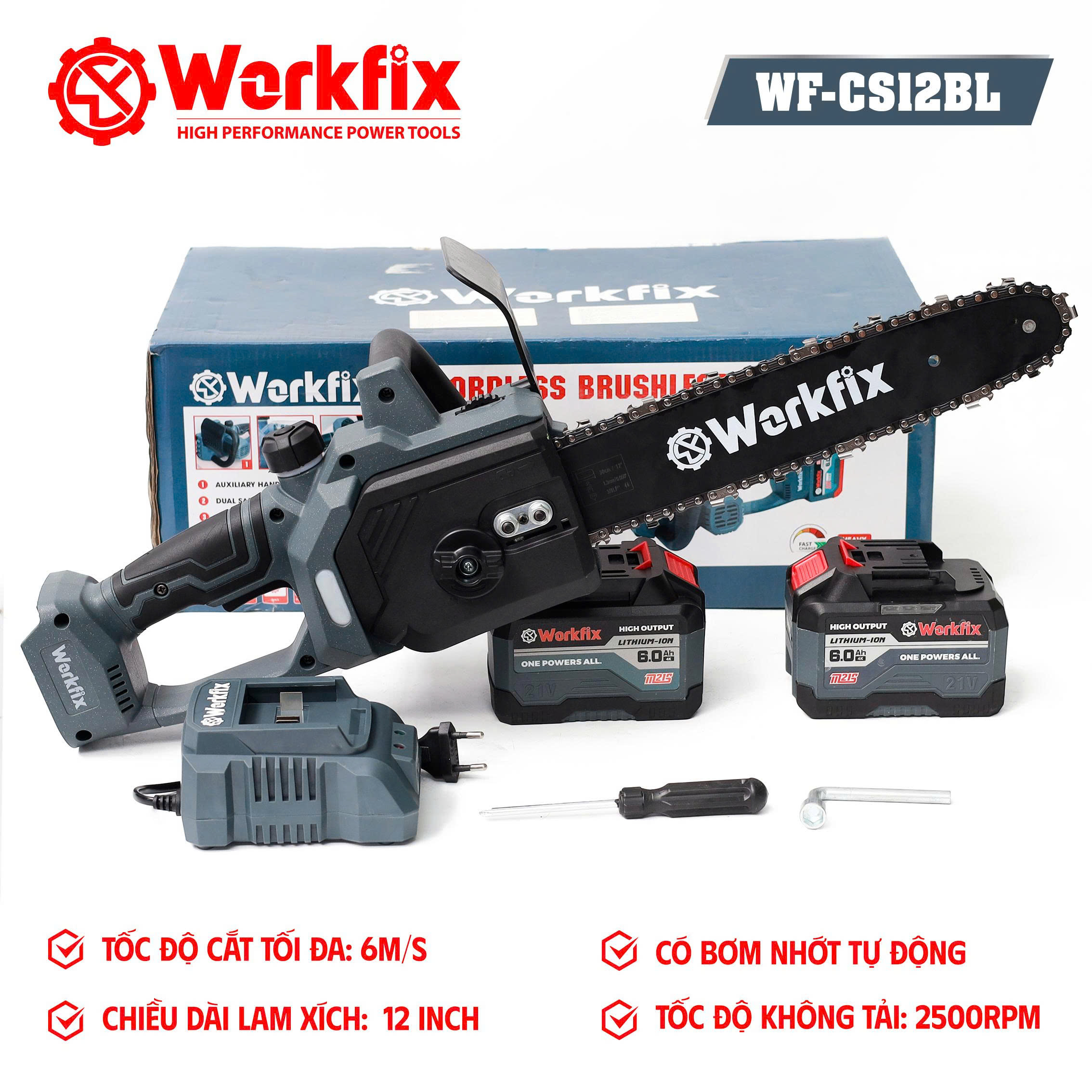 Máy cưa xích pin Workfix WF-CS1202BL