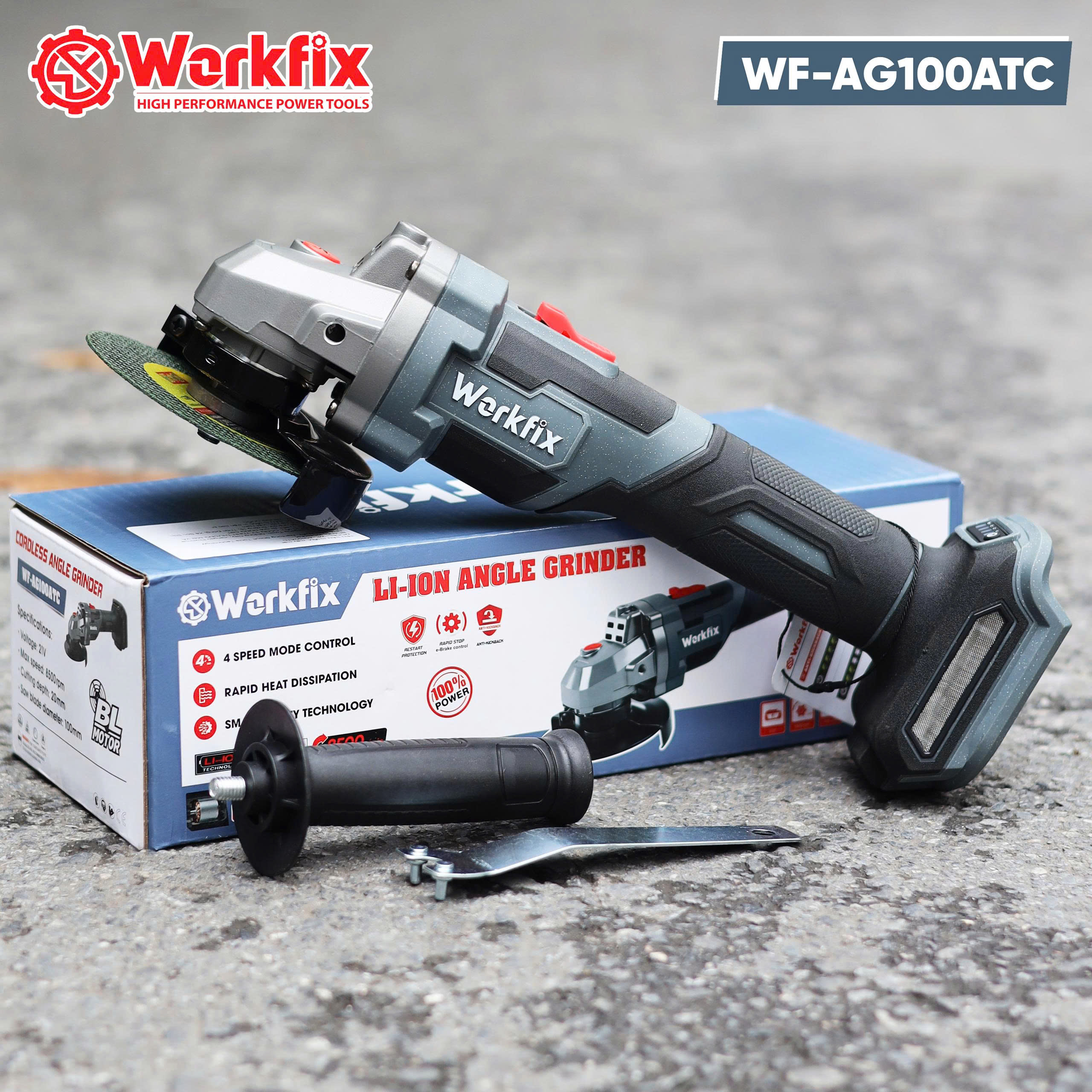 Máy mài góc 3 tốc độ pin Workfix WF-AG100ATC - Không chổi than - Chống khởi động lại 8 Máy mài góc 3 tốc độ pin Workfix WF-AG100ATC - Không chổi than - Chống khởi động lại - Ảnh 8