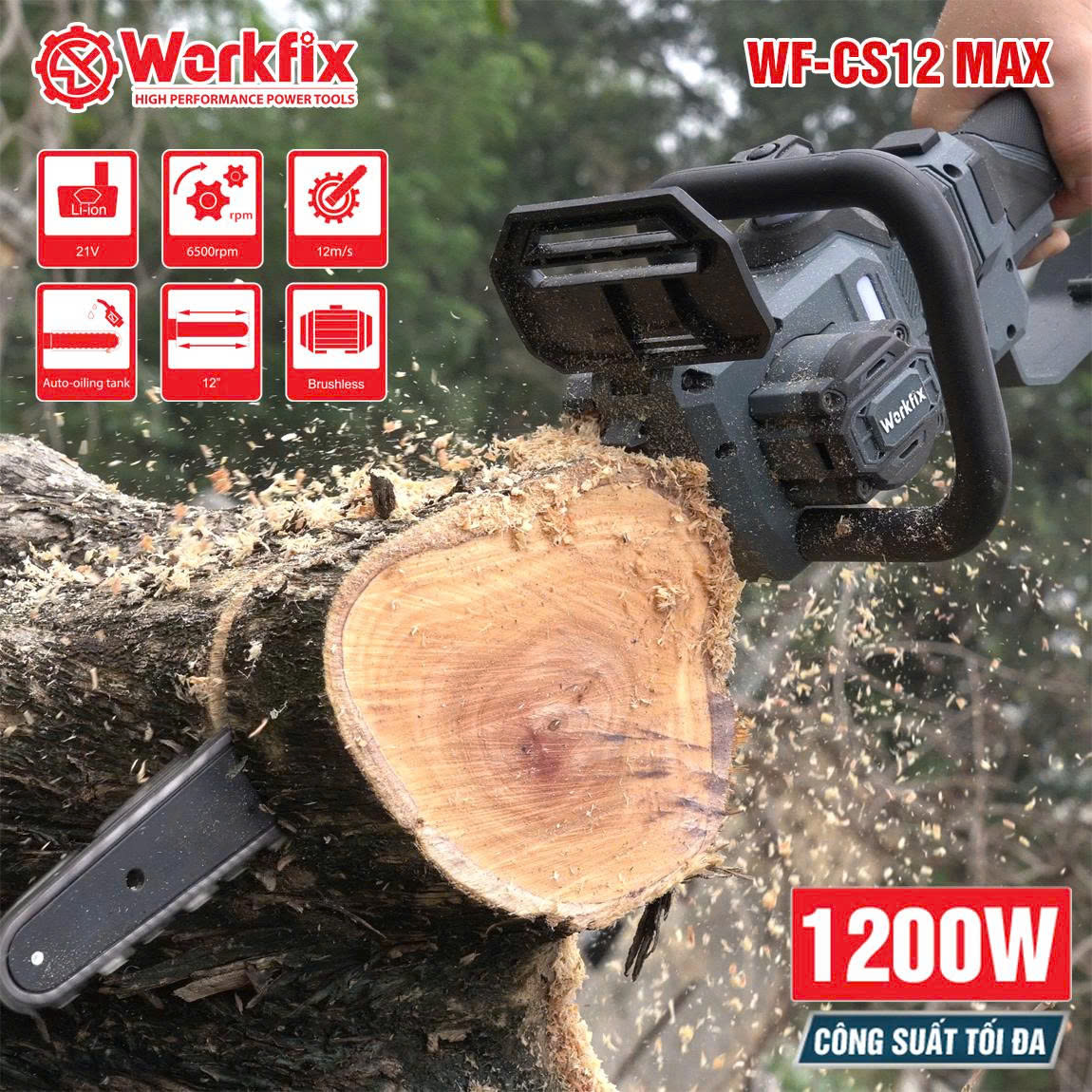 Máy cưa xích 12 inch Workfix WF-CS12PROMAX - Tra nhớt tự động - Tích hợp cần nối dài 10 Máy cưa xích 12 inch Workfix WF-CS12PROMAX - Tra nhớt tự động - Tích hợp cần nối dài - Ảnh 10