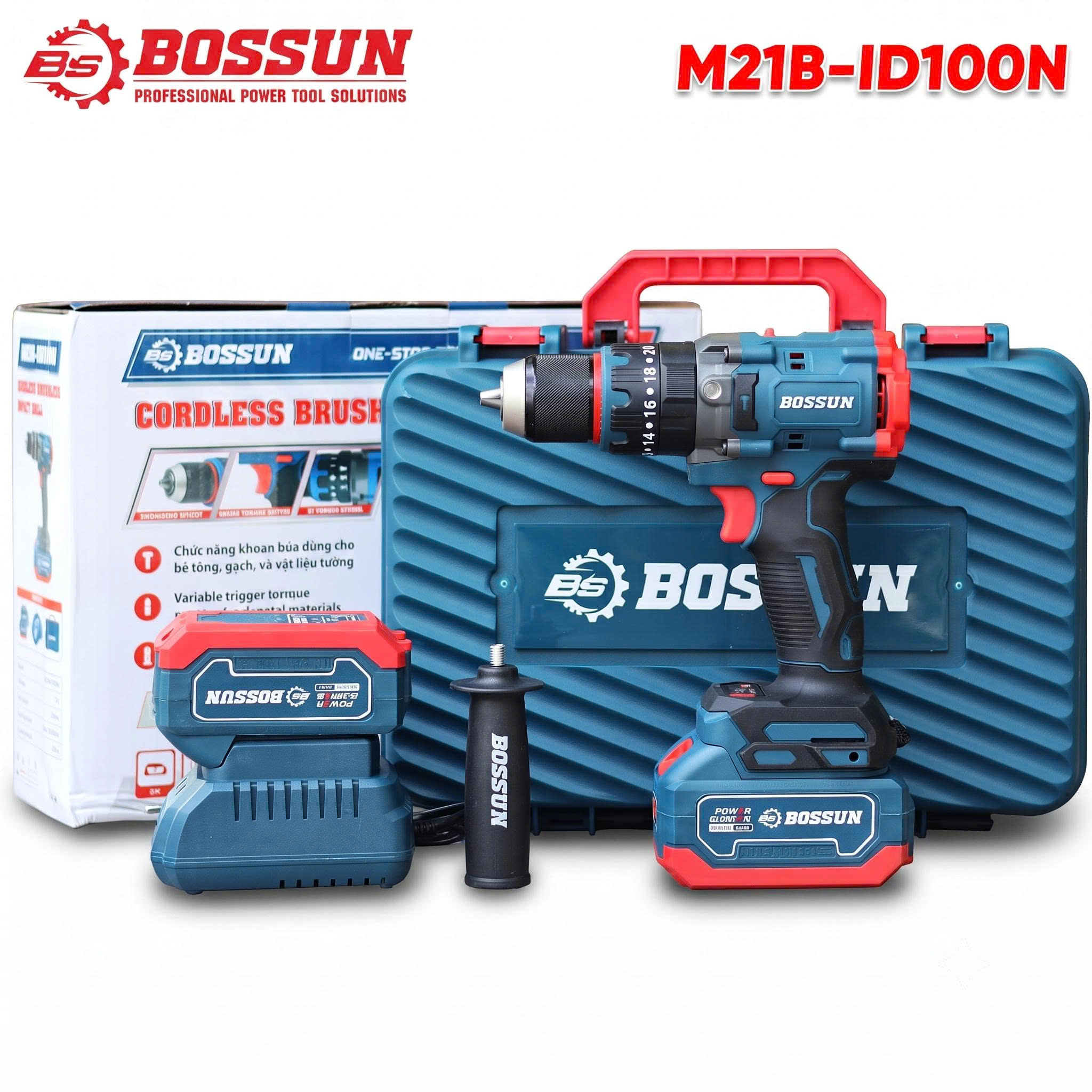 Máy khoan pin 13mm Boshun M21B-ID100N - 3 chức năng - Lực siết 100N.m
