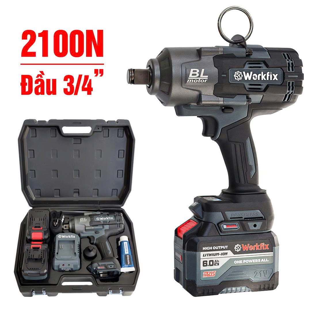 Máy siết Bulong 2100N Workfix WF-IW2100PRO-Đầu khẩu 3/4-Động cơ không chổi than