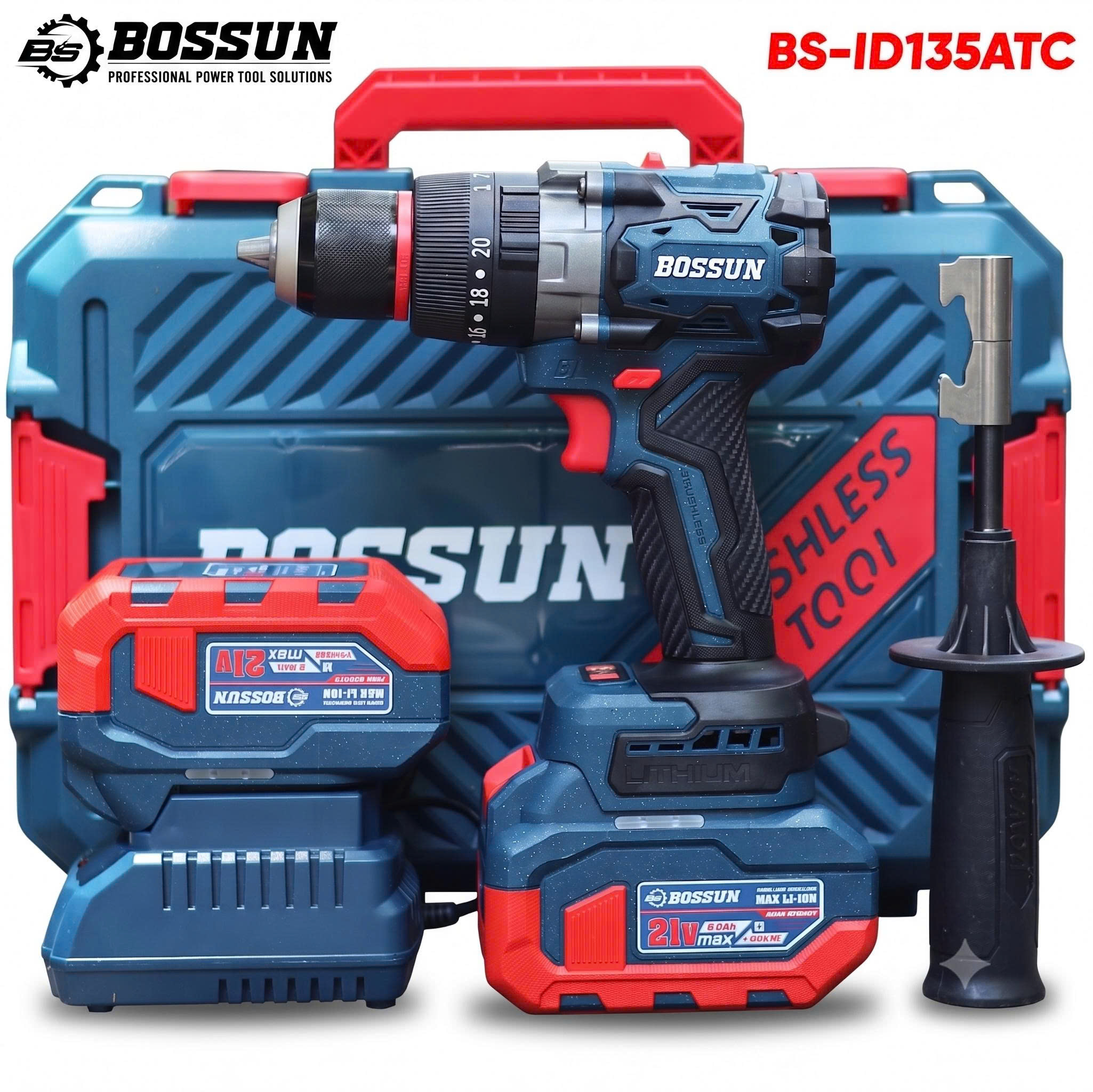 Máy khoan pin 135N Bossun BS-ID135ATC - 3 Chức năng: Khoan thường, khoan búa, bắn vít - Động cơ không than