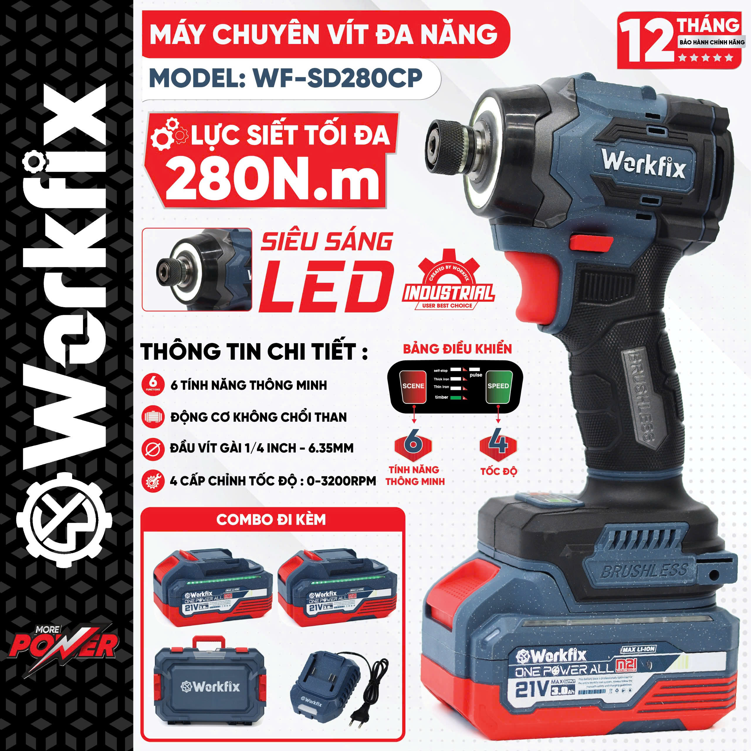 Máy chuyên vít 280N Workfix WF-SD280CP - 4 tốc độ - 6 tính năng thông minh 7 Máy chuyên vít 280N Workfix WF-SD280CP - 4 tốc độ - 6 tính năng thông minh - Ảnh 7
