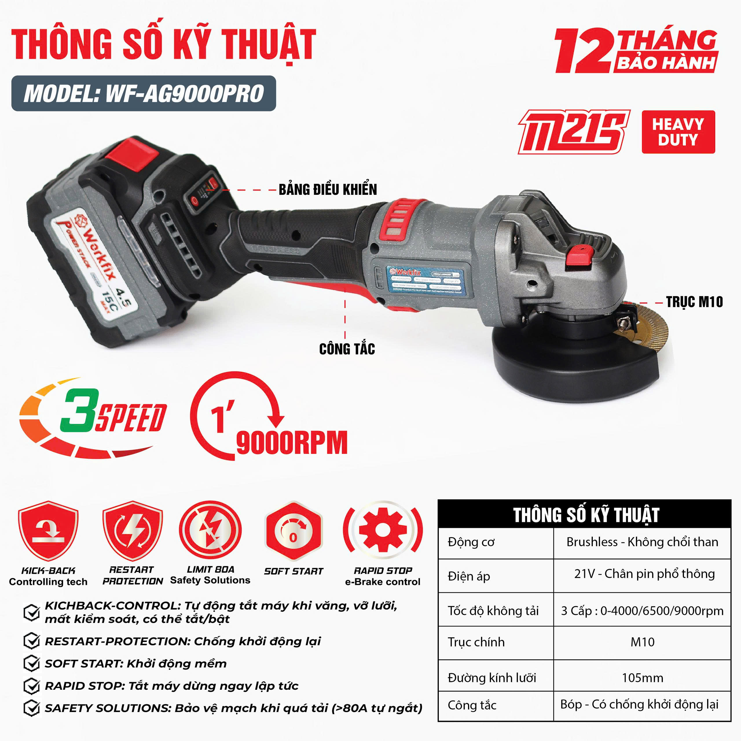 Máy mài góc Workfix WF-AG9000ATC-3 cấp tốc độ-Động cơ không chổi than-Chống sốc đá 4 Máy mài góc Workfix WF-AG9000ATC-3 cấp tốc độ-Động cơ không chổi than-Chống sốc đá - Ảnh 4
