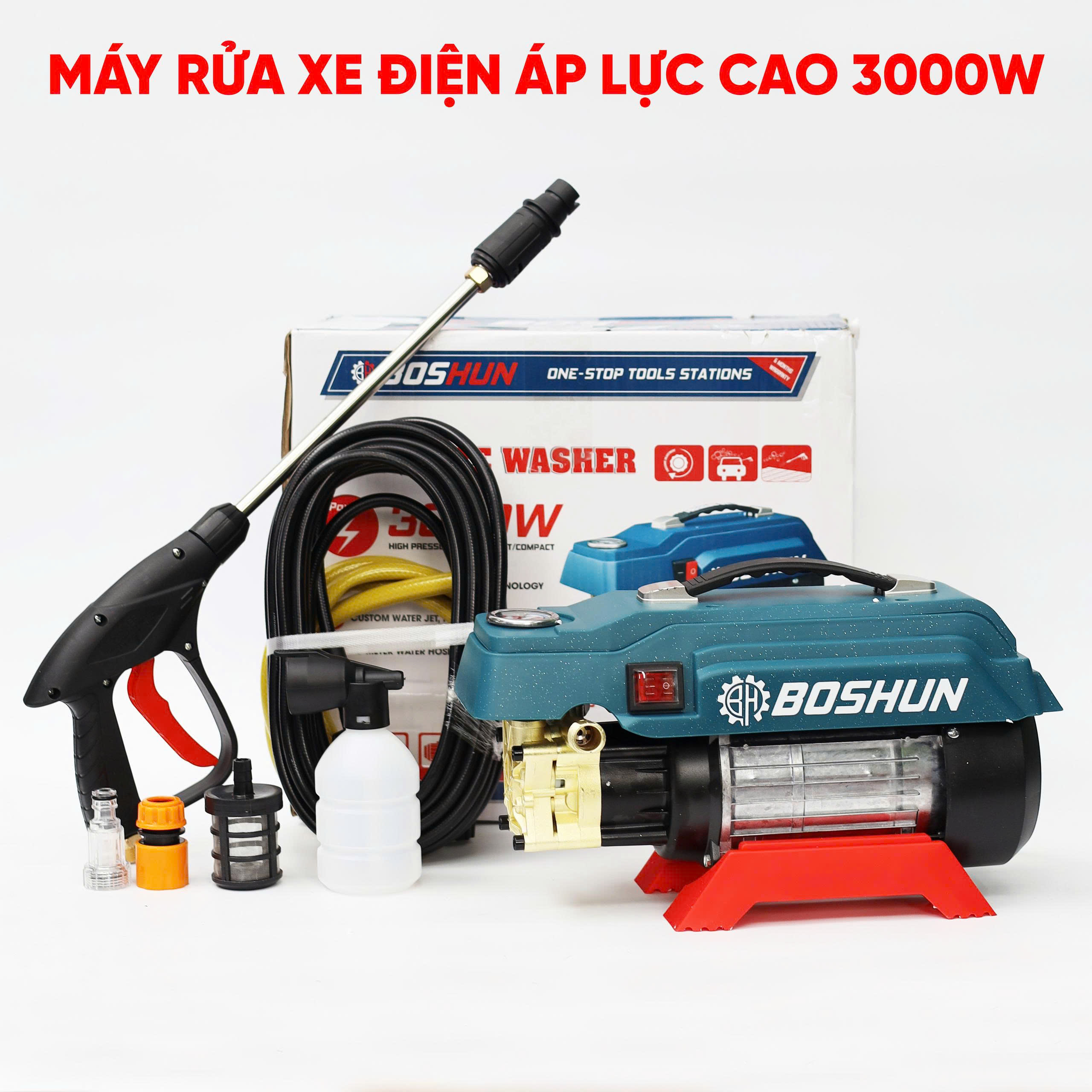 Máy rửa xe áp lực cao Boshun BS-PW3000W - Công suất 3000W - Dây cao áp dài 12m