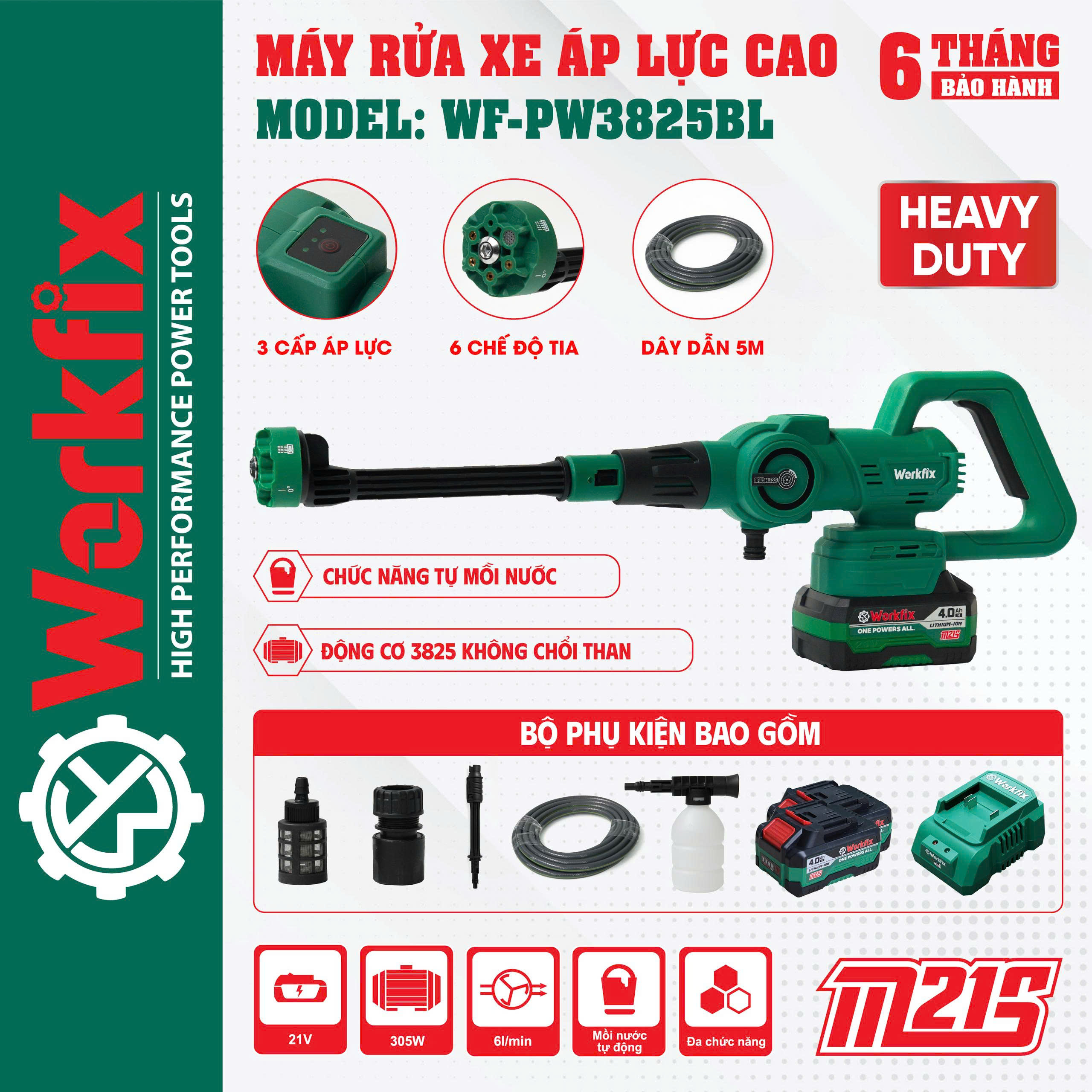 Máy rửa xe pin Workfix WF-PW3825PRO - 3 tốc độ phun - dây dài 6 Máy rửa xe pin Workfix WF-PW3825PRO - 3 tốc độ phun - dây dài - Ảnh 6