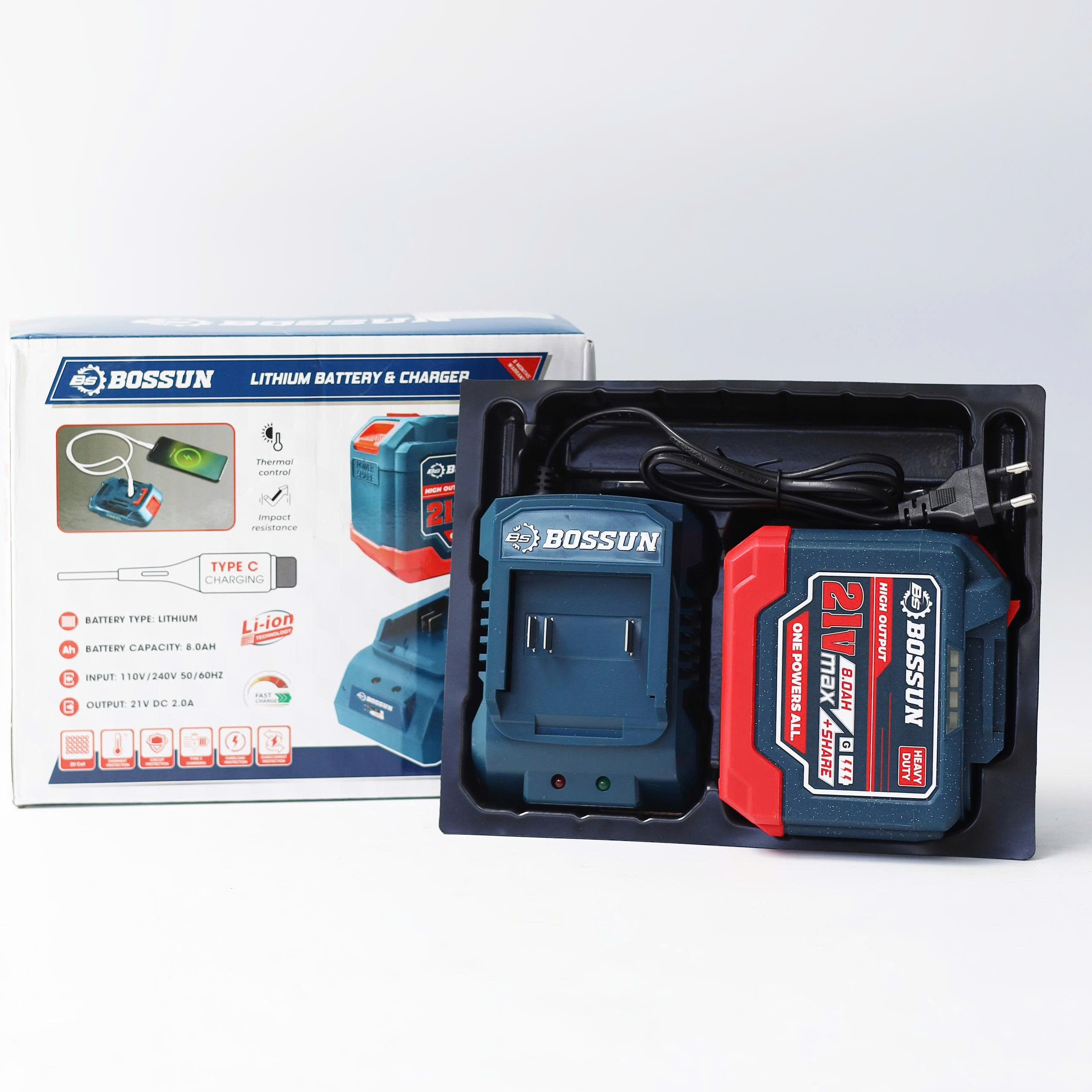 Pin 20 cell Bossun BS-CB2008A - Dung lượng cao - Phiển bản có cổng type C cho điện thoại