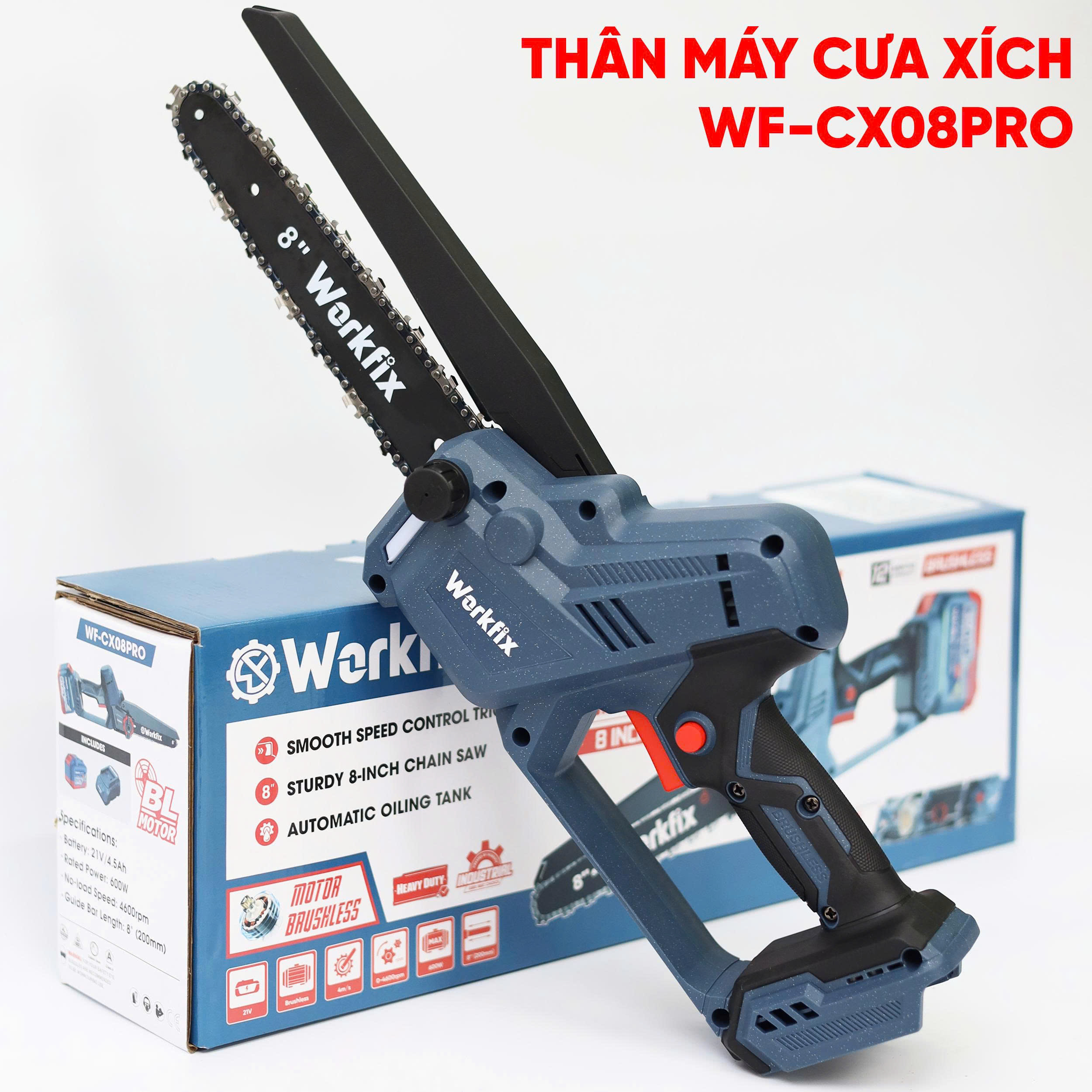 Máy cưa xích pin Workfix WF-CS0802PRO - Lam 8 inch - Động cơ không chổi than 6 Máy cưa xích pin Workfix WF-CS0802PRO - Lam 8 inch - Động cơ không chổi than - Ảnh 6