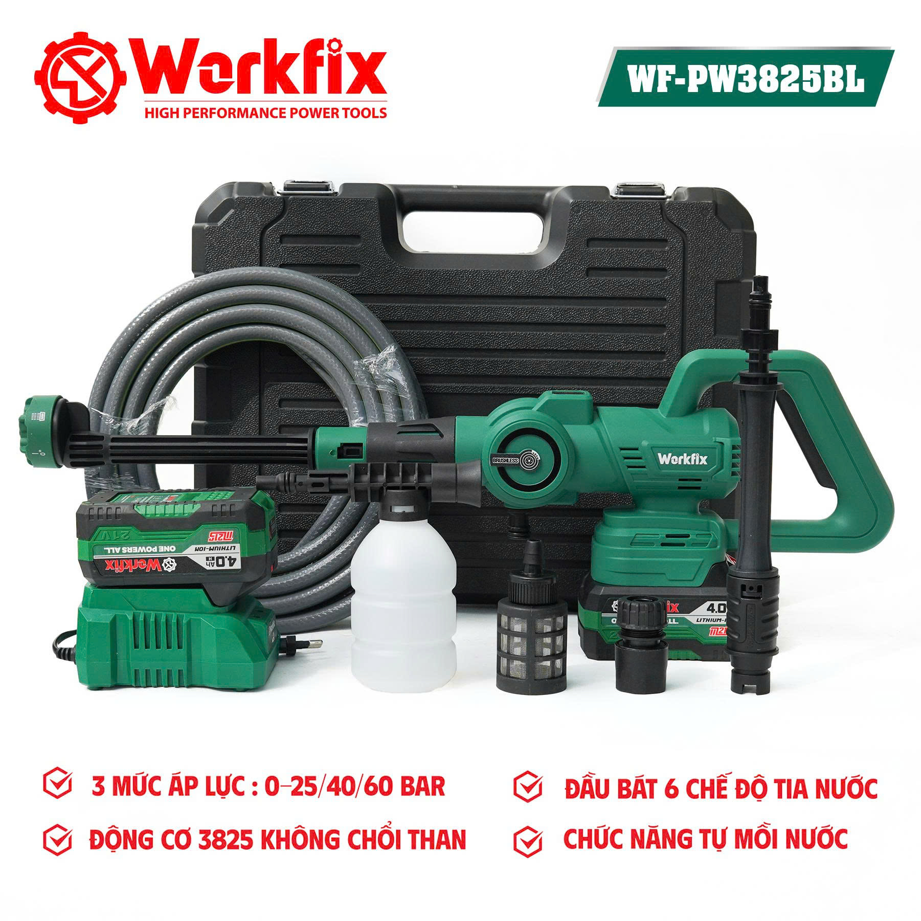 Máy rửa xe pin Workfix WF-PW3825PRO - 3 tốc độ phun - dây dài 10 Máy rửa xe pin Workfix WF-PW3825PRO - 3 tốc độ phun - dây dài - Ảnh 10