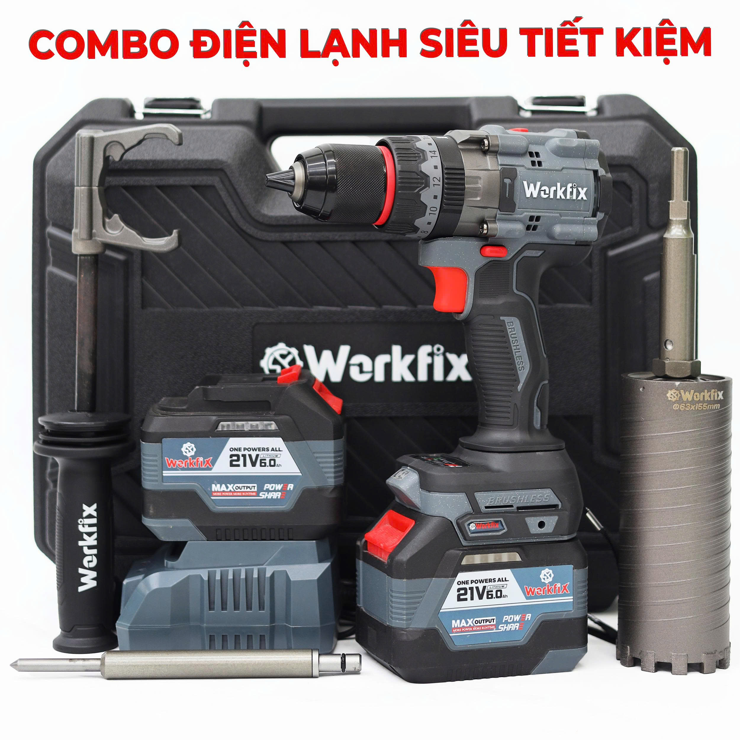 Máy khoan pin Workfix WF-ID165PLUS-Lực siết 165N.m