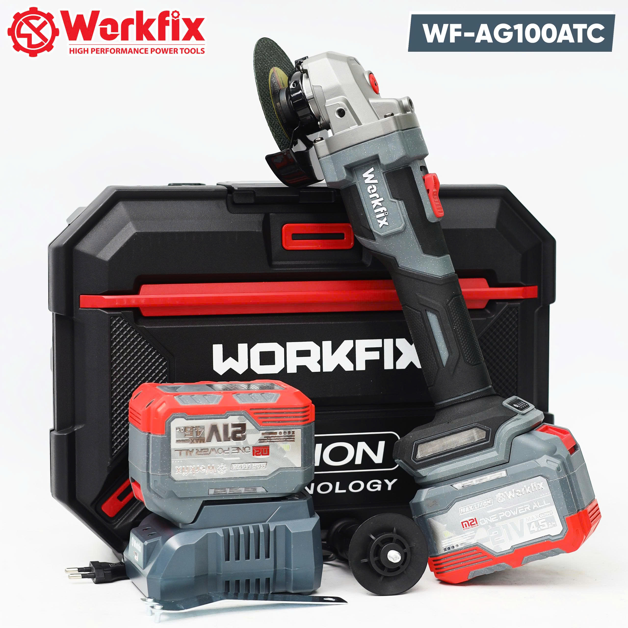 Máy mài góc 3 tốc độ pin Workfix WF-AG100ATC - Không chổi than - Chống khởi động lại