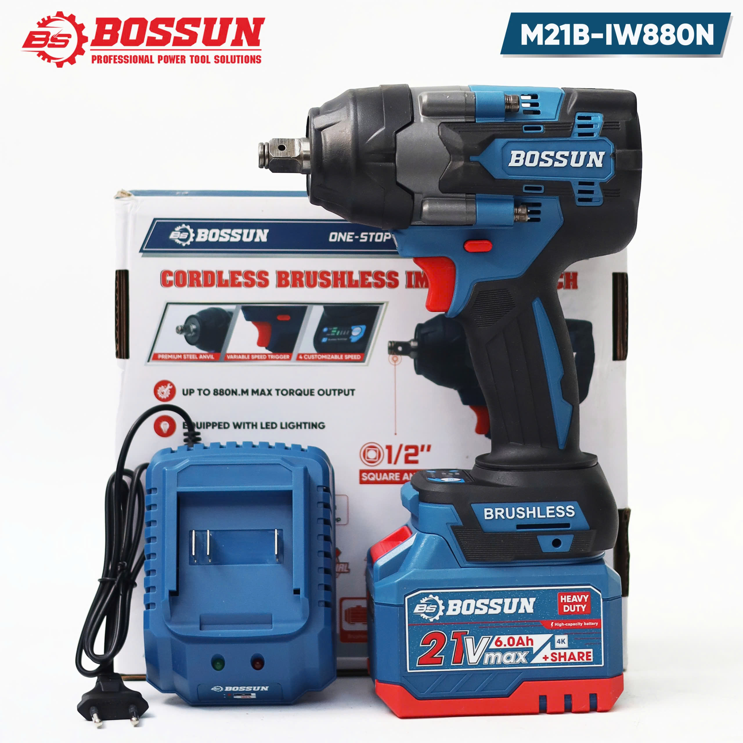 Máy Siết Bulong 880N Bossun M21B-IW880N - Đầu Đặc - Động Cơ Không Chổi Than - 4 Cấp Tốc Độ