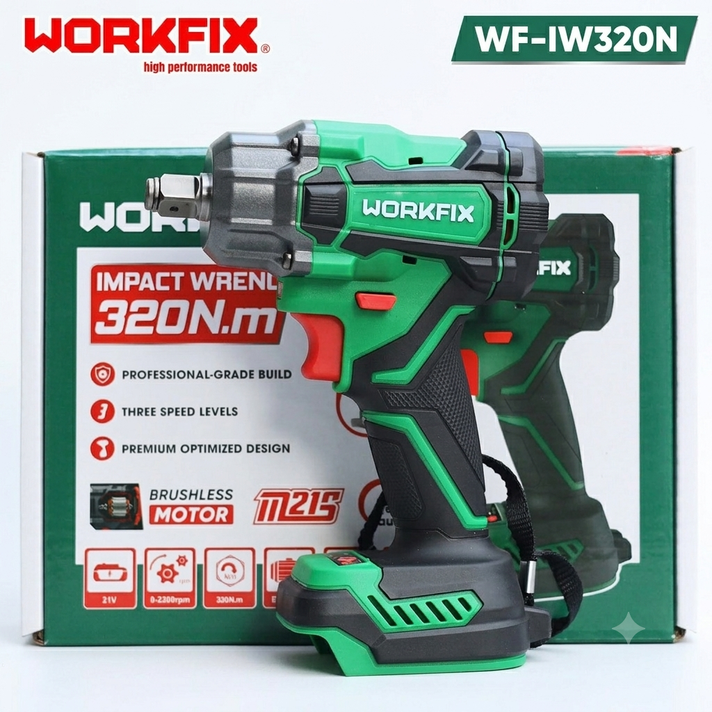 Thân Máy Siết Bulong Workfix WF-IW320N - Lực Siết 320N.m - Đầu Đa năng 4 IN 1 - Động Cơ Không Chổi Than