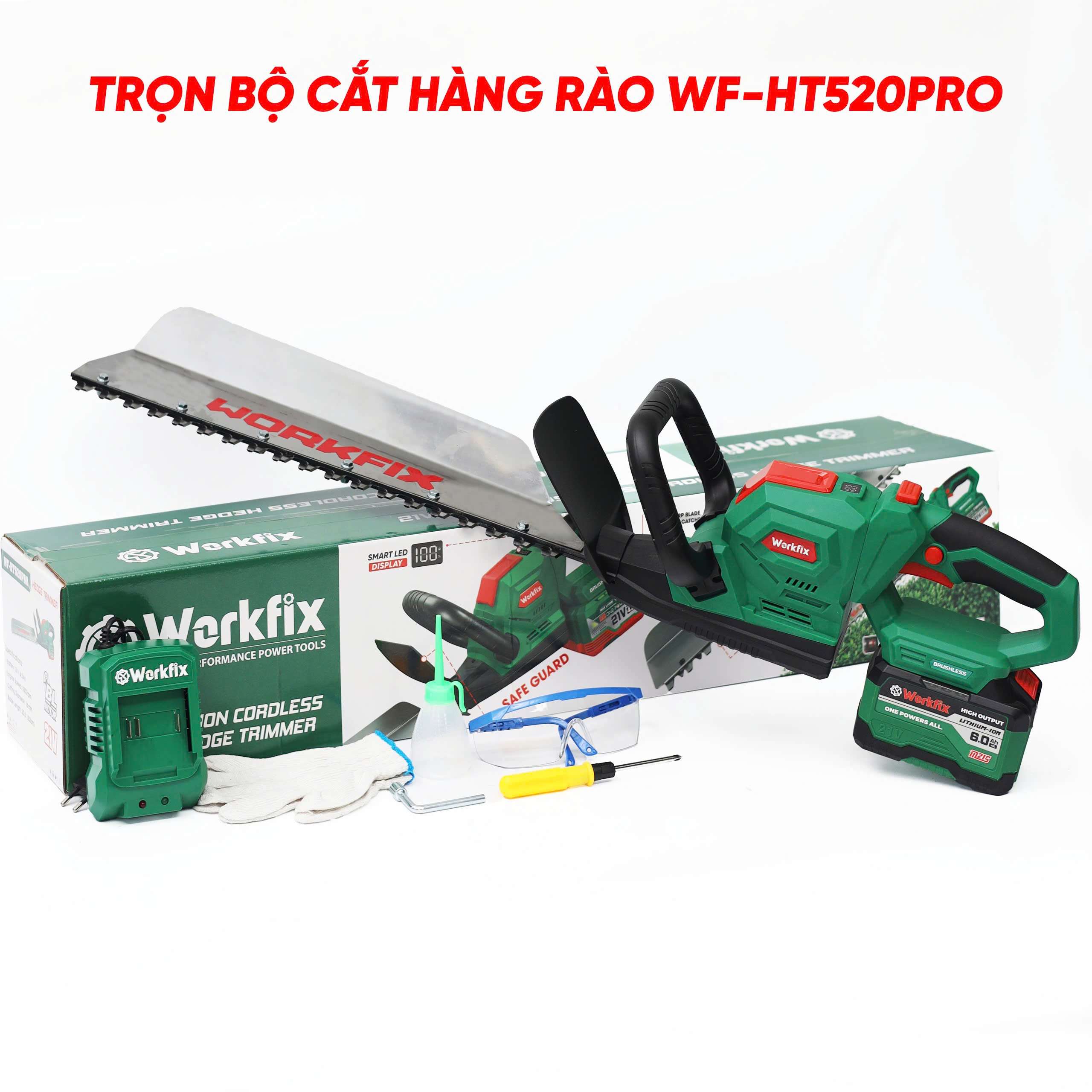 Máy cắt tỉa hàng rào Workfix WF-HT520PRO - Lưỡi cắt thép cacbon siêu bền.