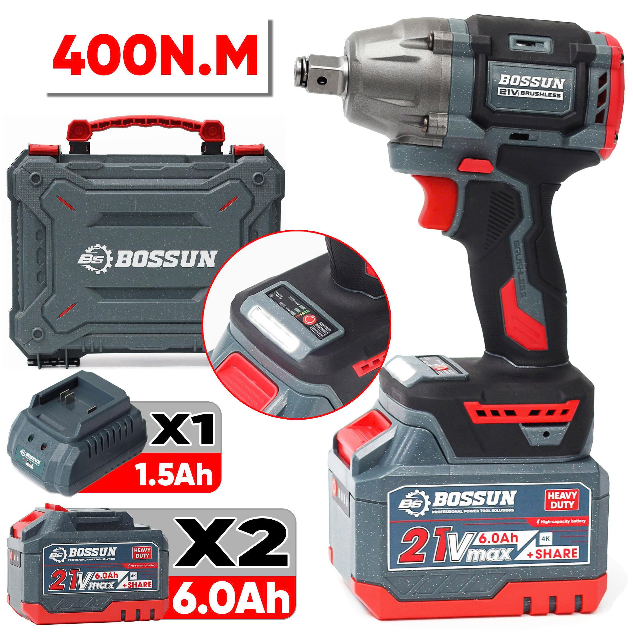 Máy siết bulong Bossun M21B-IW400BL - 3 tốc độ - Động cơ lõi đồng 100%.