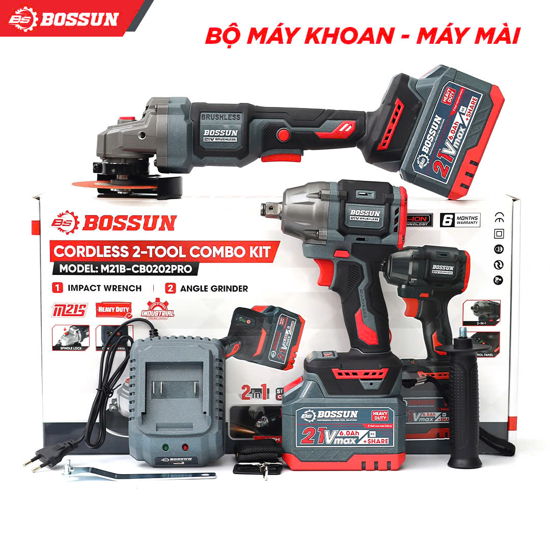 Combo Máy siết Bulong tặng thân máy mài Bossun M21B-CB0202PRO