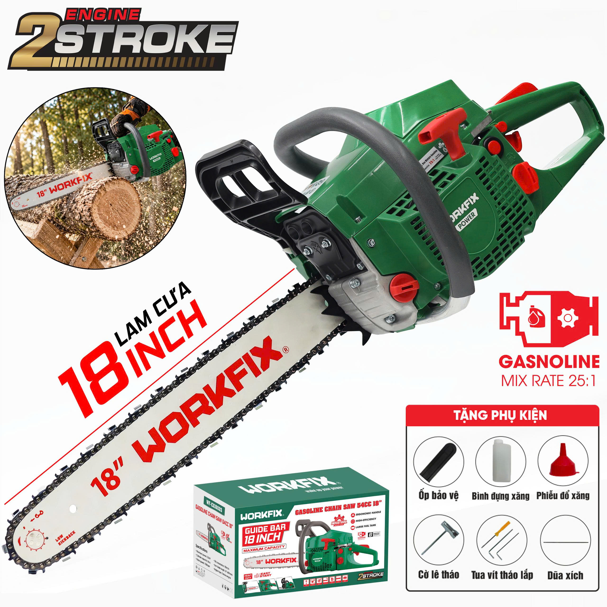 Máy cưa xăng Workfix WF-CX1802S - Công suất 2200W