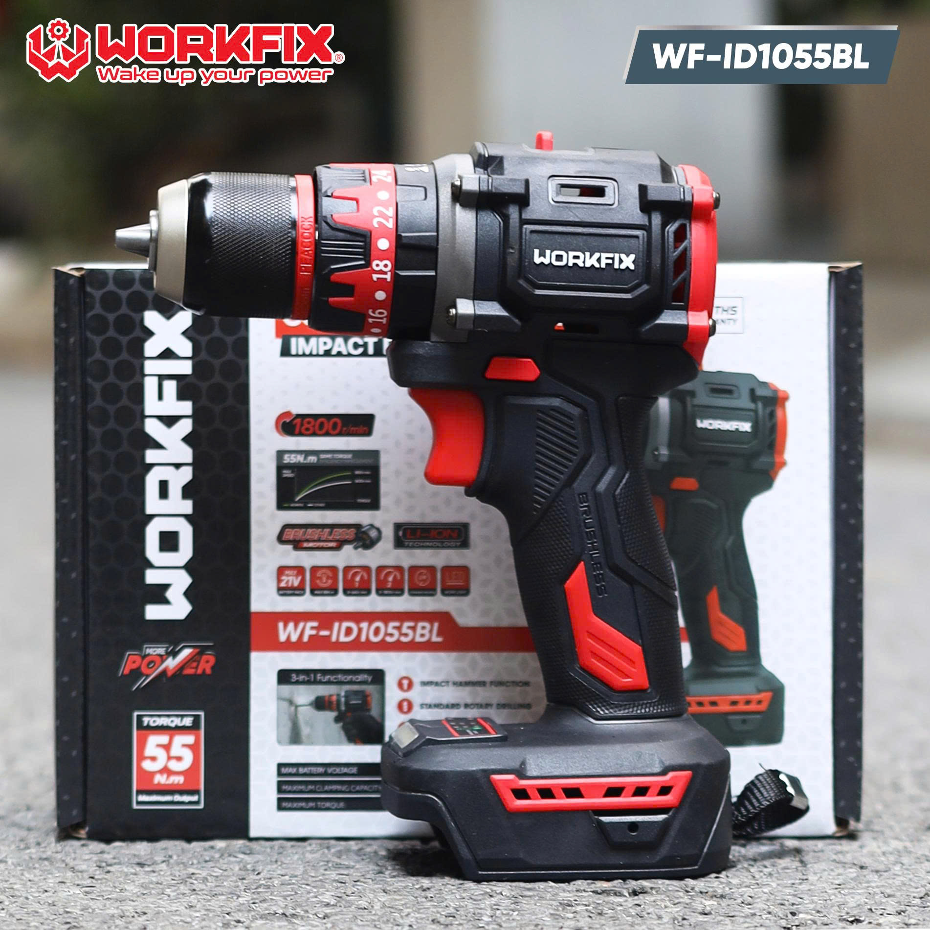 Thân máy khoan 3 chức năng Workfix WF-ID1055BL - Đầu kẹp 13mm Autolock 6 Thân máy khoan 3 chức năng Workfix WF-ID1055BL - Đầu kẹp 13mm Autolock - Ảnh 6