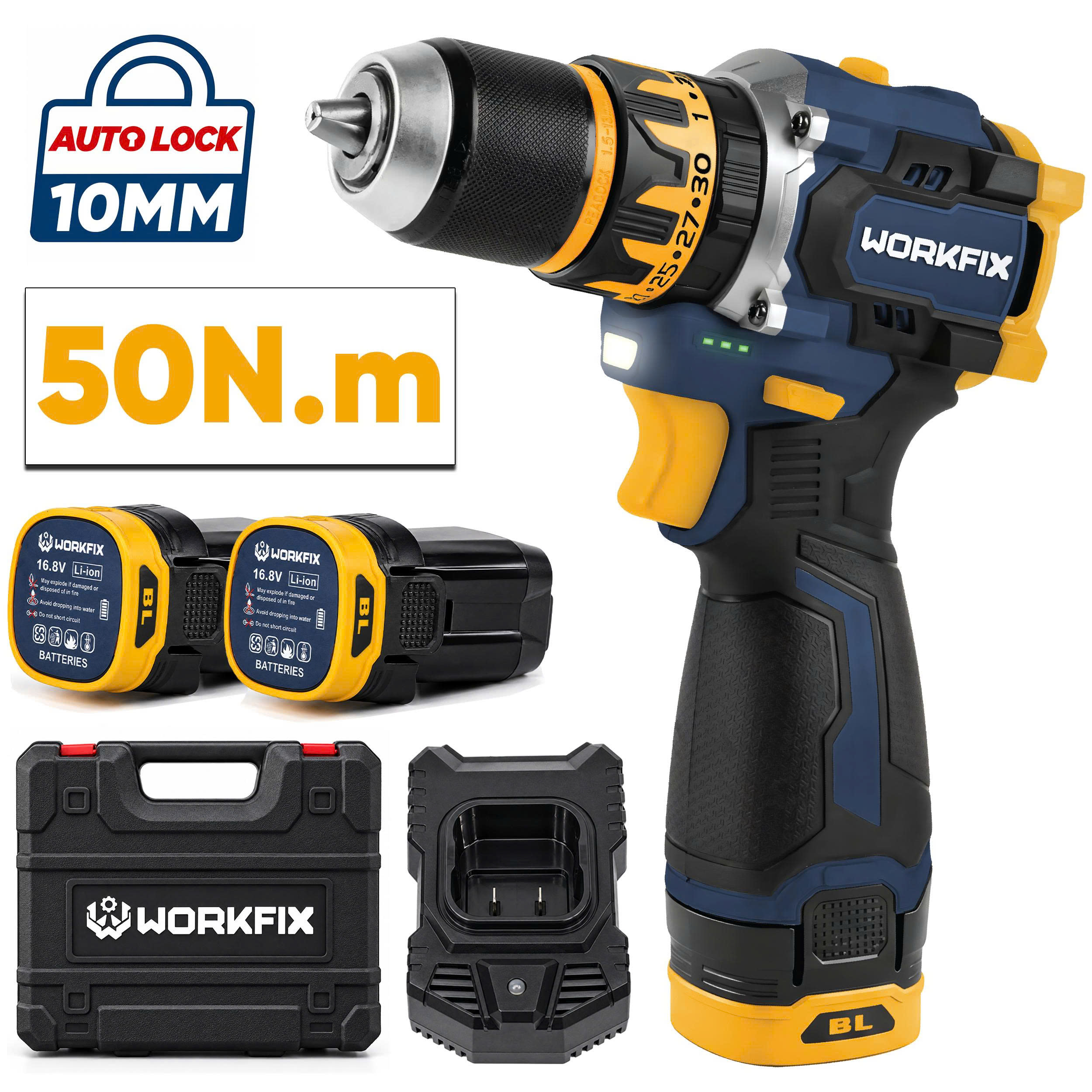Máy khoan pin 3 chức năng Workfix WF-ID1610B - Đầu kẹp 10mm - 30 cấp trượt