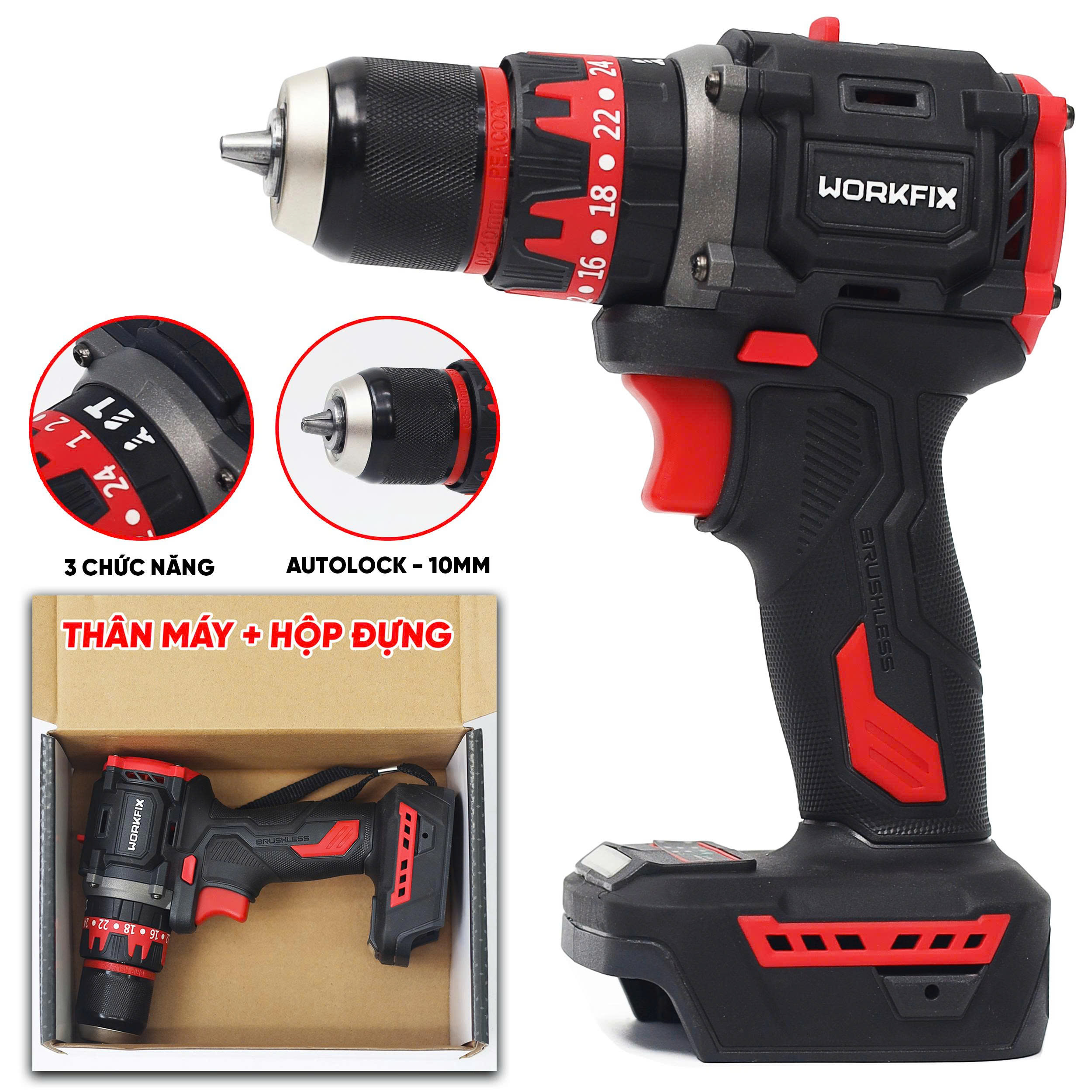 Thân máy khoan 3 chức năng Workfix WF-ID1055BL - Đầu kẹp 13mm Autolock