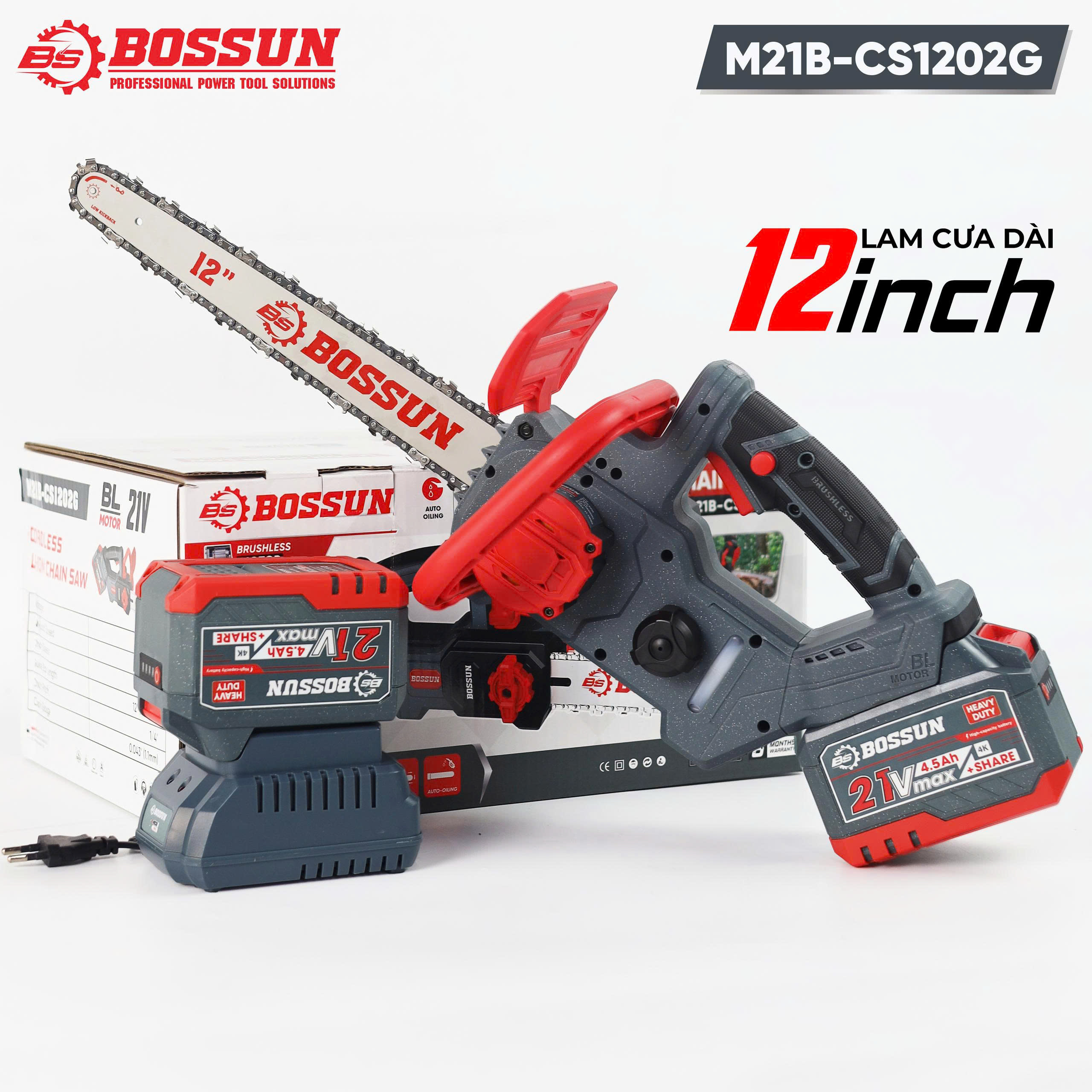 Máy cưa xích 12inch tra nhớt tự động Bossun M21B-CS1202G 2 Máy cưa xích 12inch tra nhớt tự động Bossun M21B-CS1202G - Ảnh 2